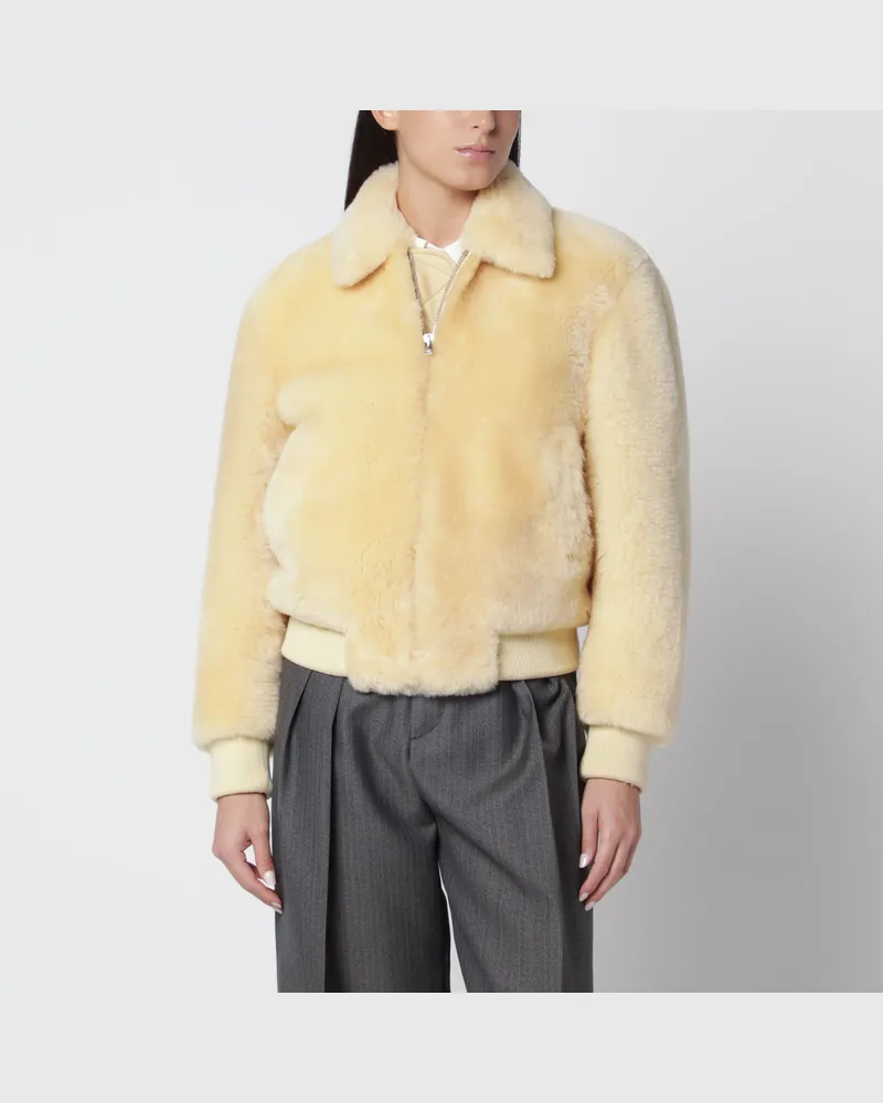 Bottega Veneta Butterfarbene Jacke mit Reißverschluss aus Shearling Beige