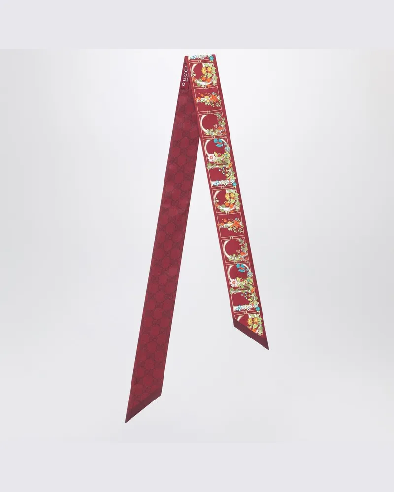 Gucci Burgunderroter Seidenschal mit Blumenmuster Burgunderrot