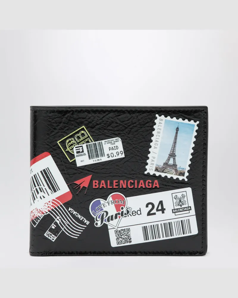 Balenciaga Cash-Quadrat-Portemonnaie aus schwarzem Lammleder Black