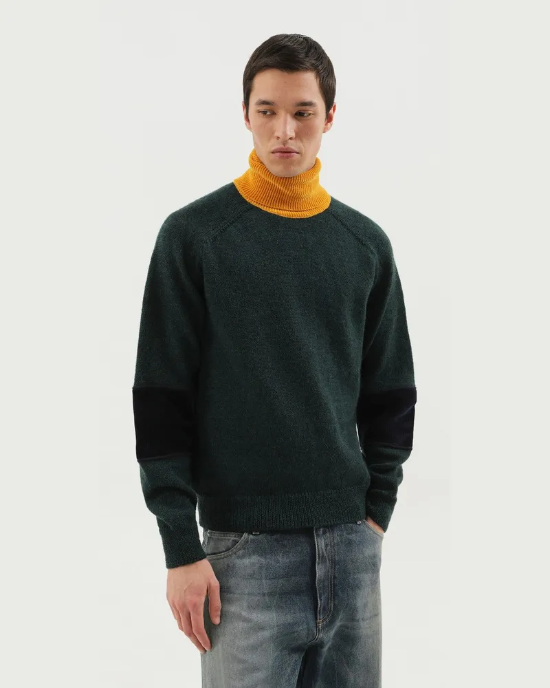 1989 STUDIO Grüner und gelber Rollkragenpullover Green