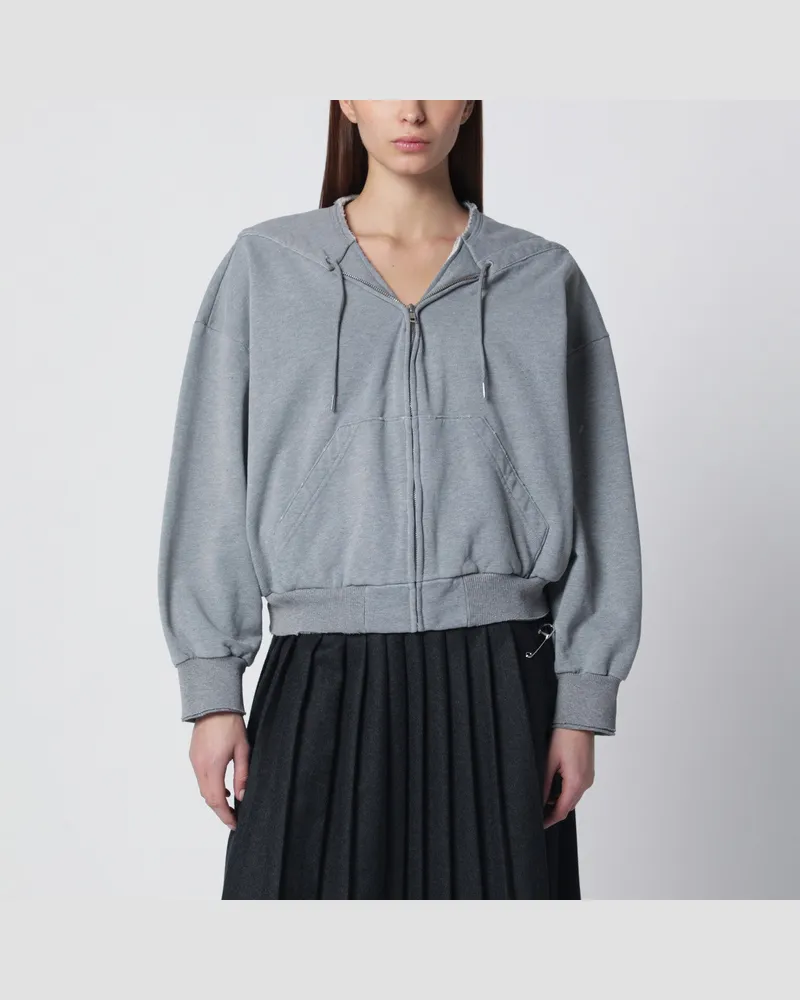 Maison Margiela Graues Baumwoll-Sweatshirt mit Reißverschluss und Kordelzug Grey