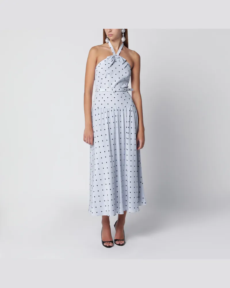 Alessandra Rich Hellblaues Midikleid aus Seide mit Polka Dots Light