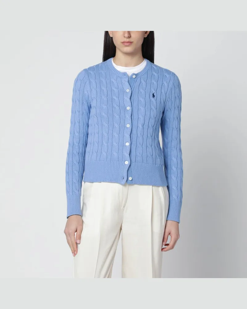 Ralph Lauren Hellblauer Zopfstrick-Cardigan aus Baumwolle Blau