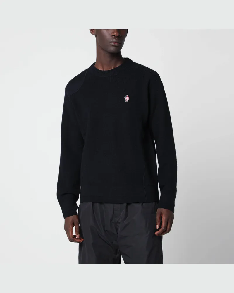 Moncler Blauer Pullover aus Wolle mit Logo-Patch Blue