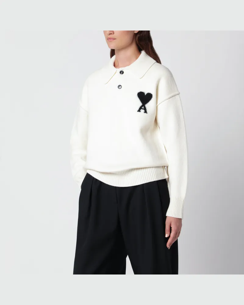 AMI Paris Weißer Ami De Coeur Polopullover aus Wolle White