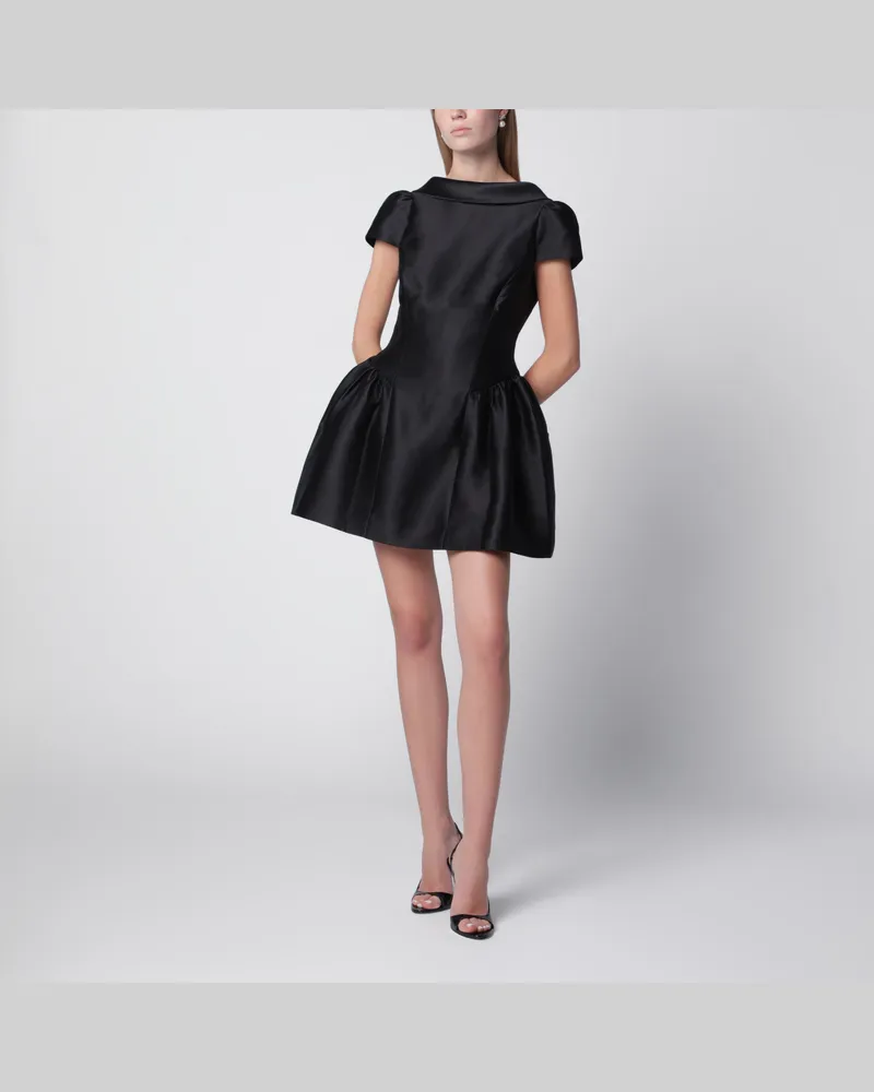 Self-Portrait Mini-Kleid aus Taft mit Kragen in Schwarz Black