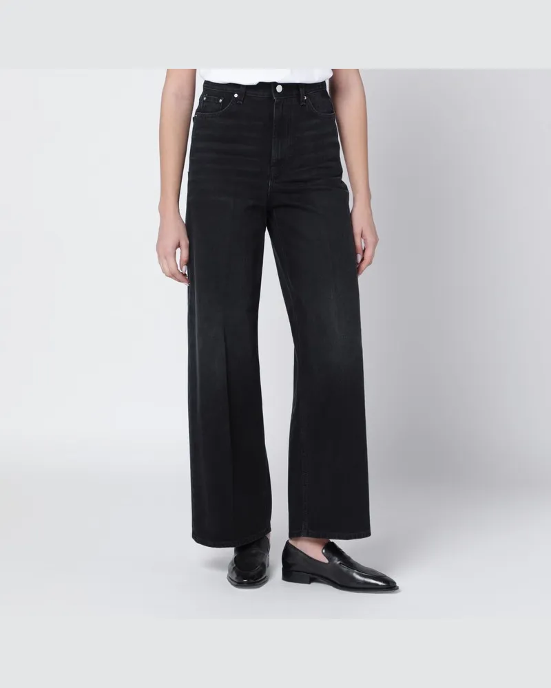 Totême Schwarze ausgewaschene Hose aus Bio-Baumwolle Schwarz