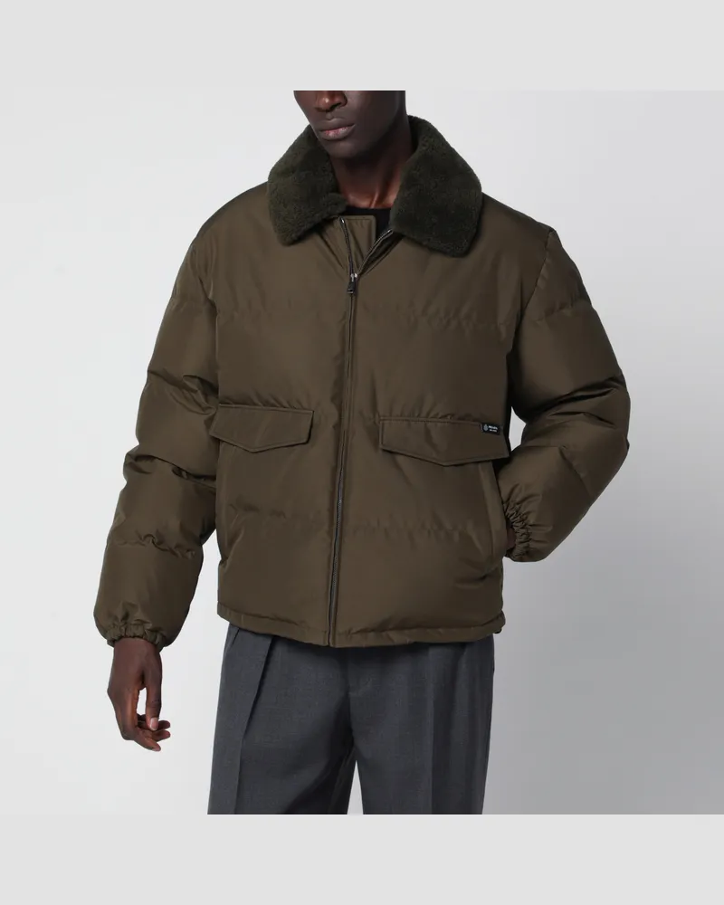 Prada Mittellange Daunenjacke aus technischem Gewebe in Waldgrün Green