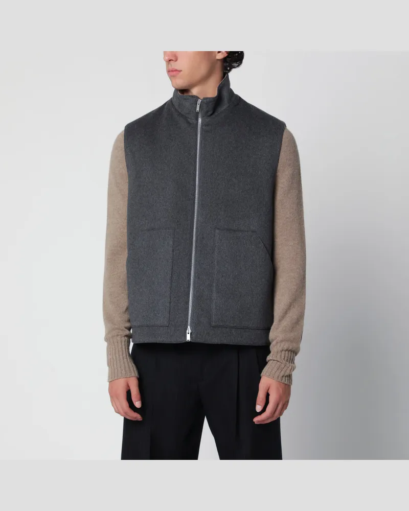 LARDINI Graue Weste mit Reißverschluss aus Wolle und Kaschmir Grey