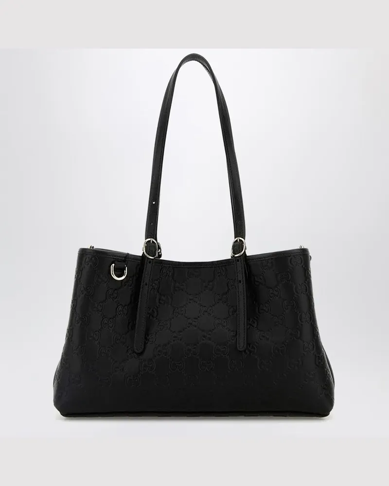 Gucci Schwarze GG Emblem Shopping-Tasche in mittlerer Größe Schwarz