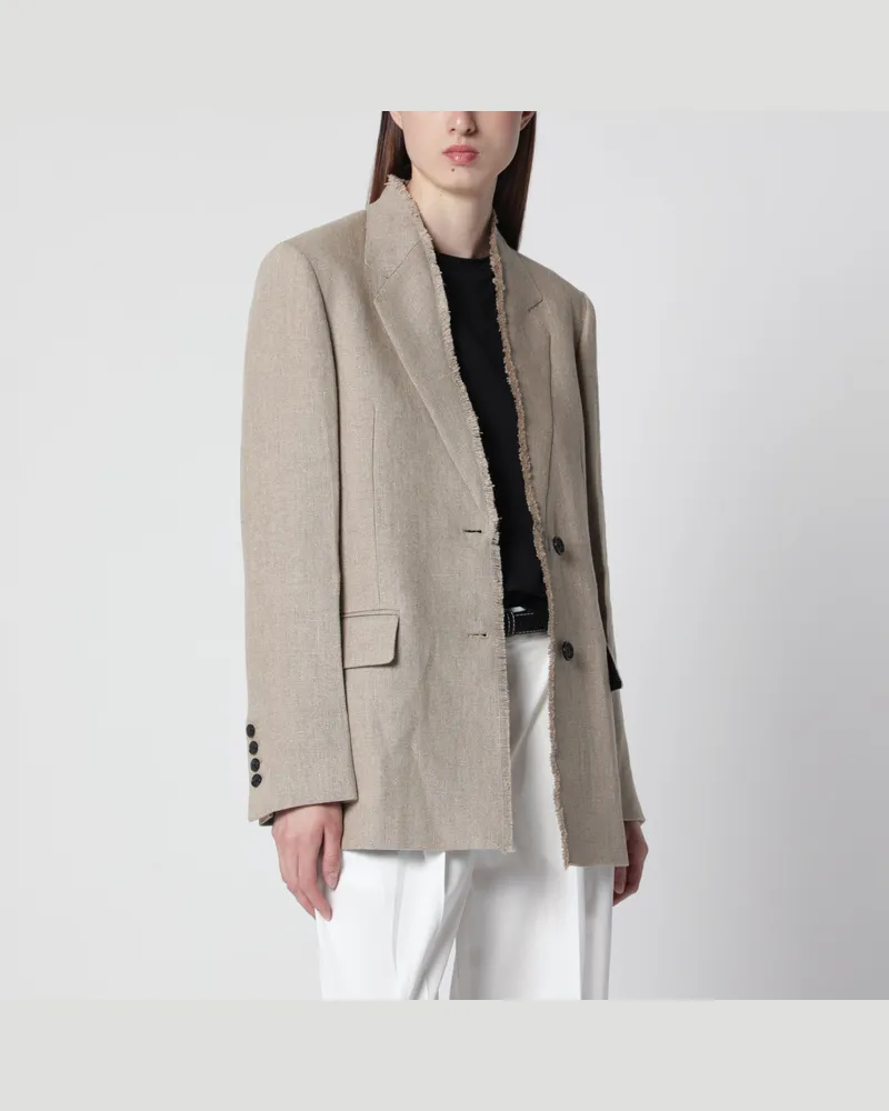 Totême Leinenblazer mit offenen Fransenrevers in Beige Beige
