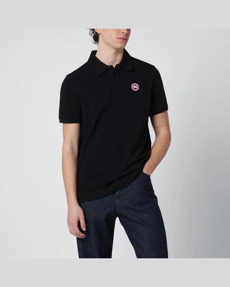 Canada Goose Schwarzes Polohemd mit Logo-Patch Schwarz