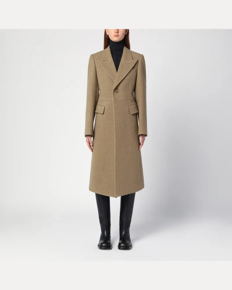 Burberry Einreihiger beigefarbener Wollmantel Beige