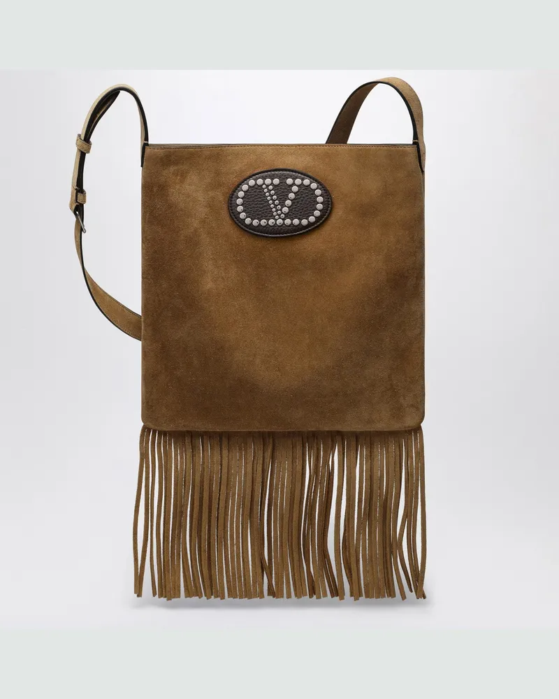 Valentino Garavani Beigefarbene Tasche Nellcôte aus Wildleder Brown