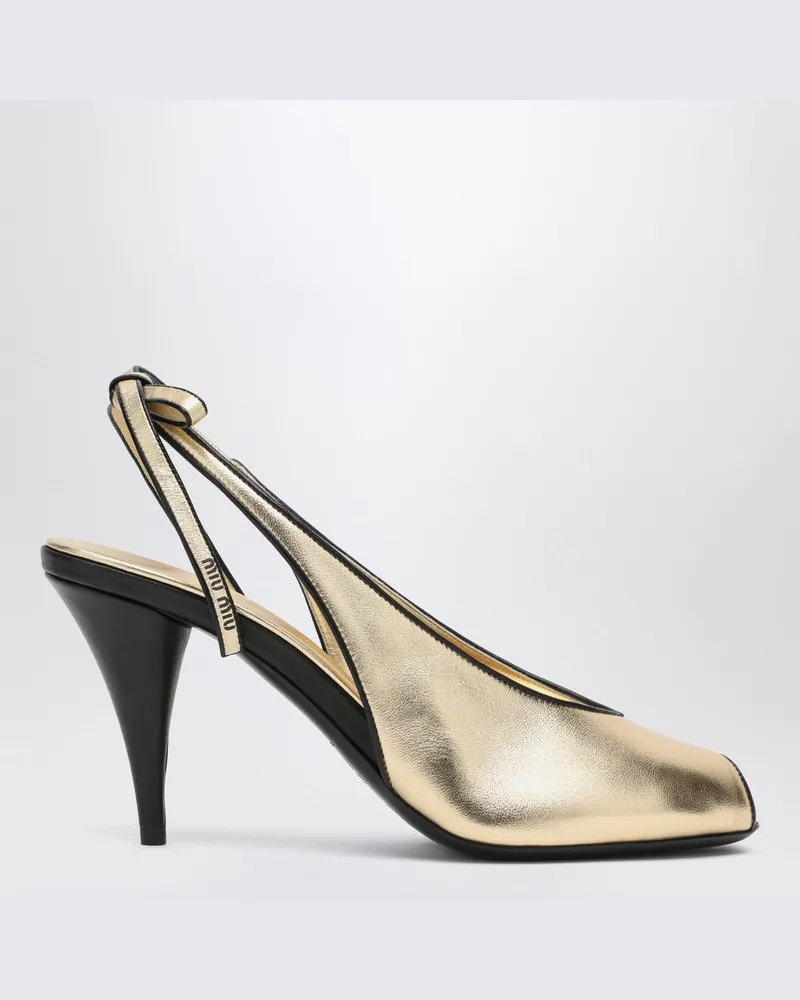 Miu Miu Slingback-Pumps aus platinfarbenem Nappaleder Schwarz