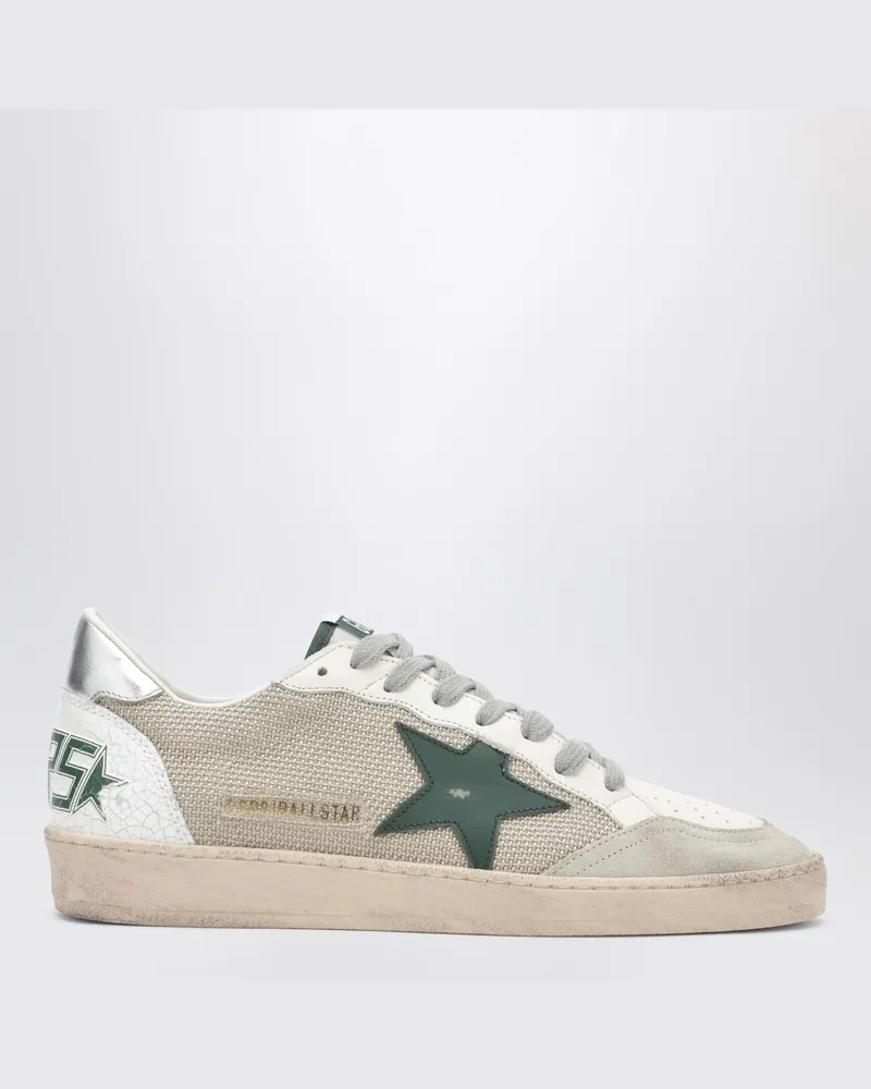 Golden Goose Ballstar Sneaker in Weiß und Grün mit Vintage-Effekt Beige