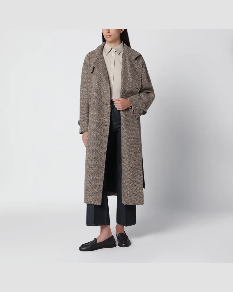 Brunello Cucinelli Sparkling Mantel in Camel und Schwarz aus Schurwolle Brown