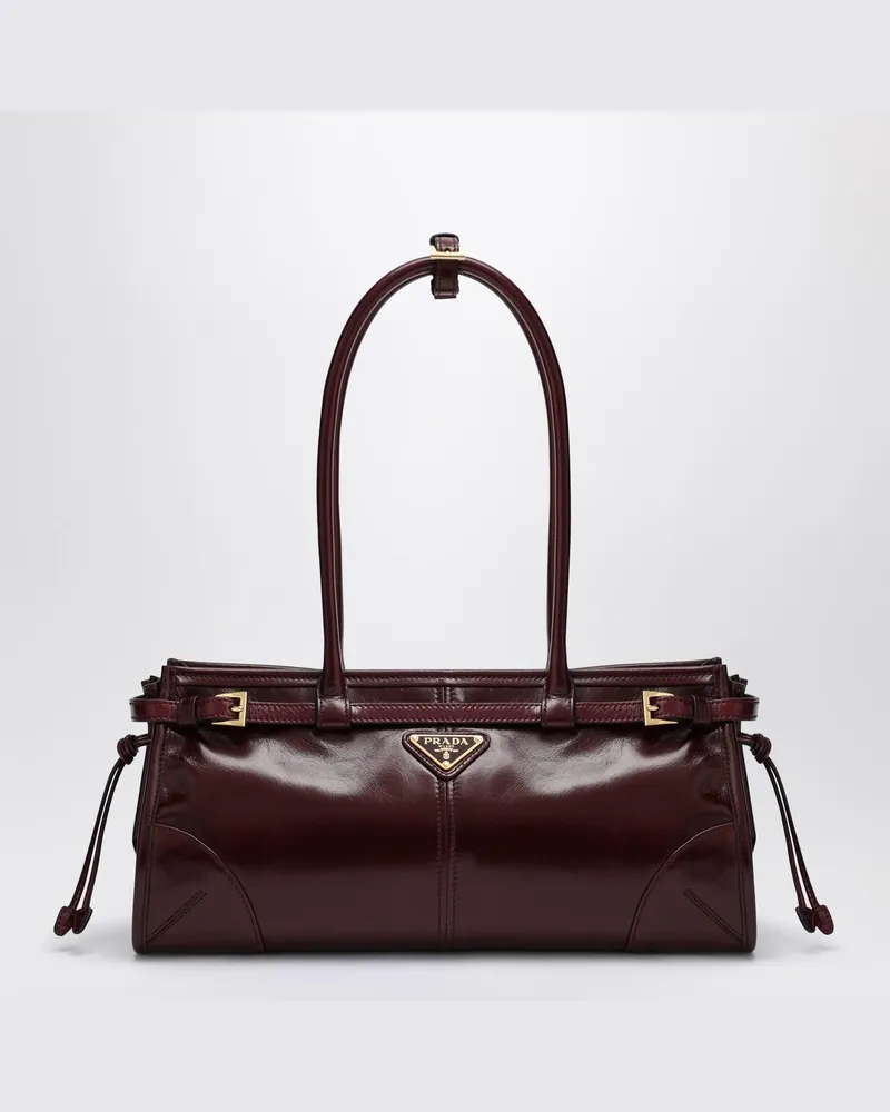 Prada Mittlere burgunderfarbene Lederhandtasche Bonnie Burgunderrot