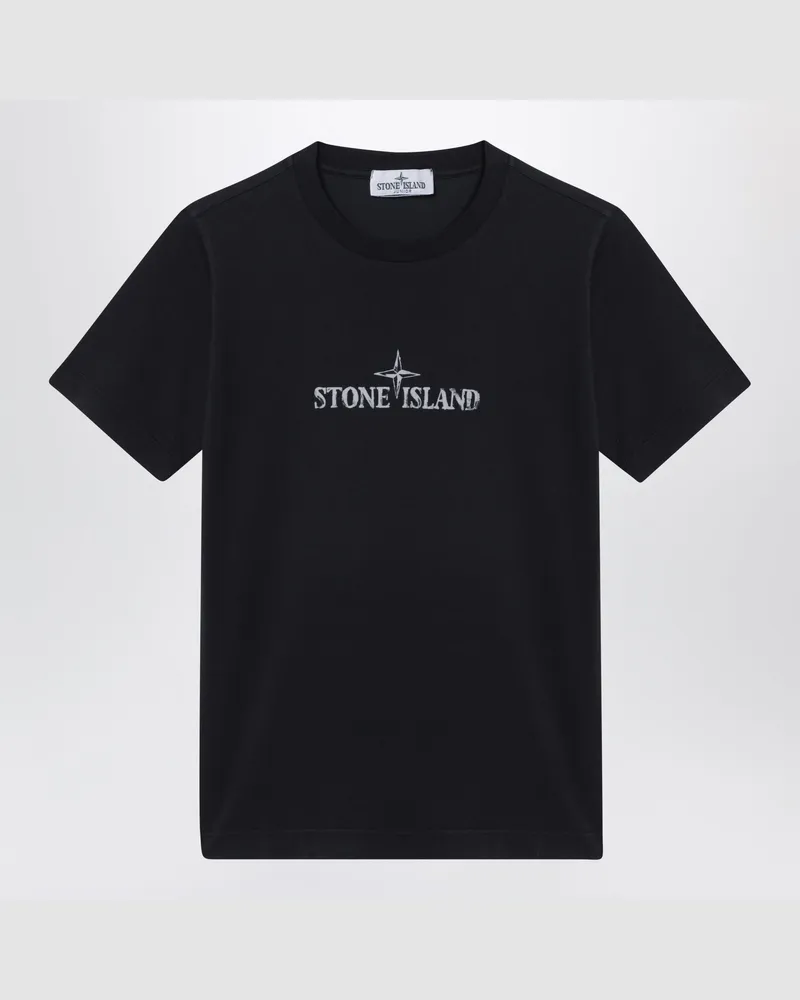 Stone Island Ecru-T-Shirt aus Baumwolle mit Logo-Print Black