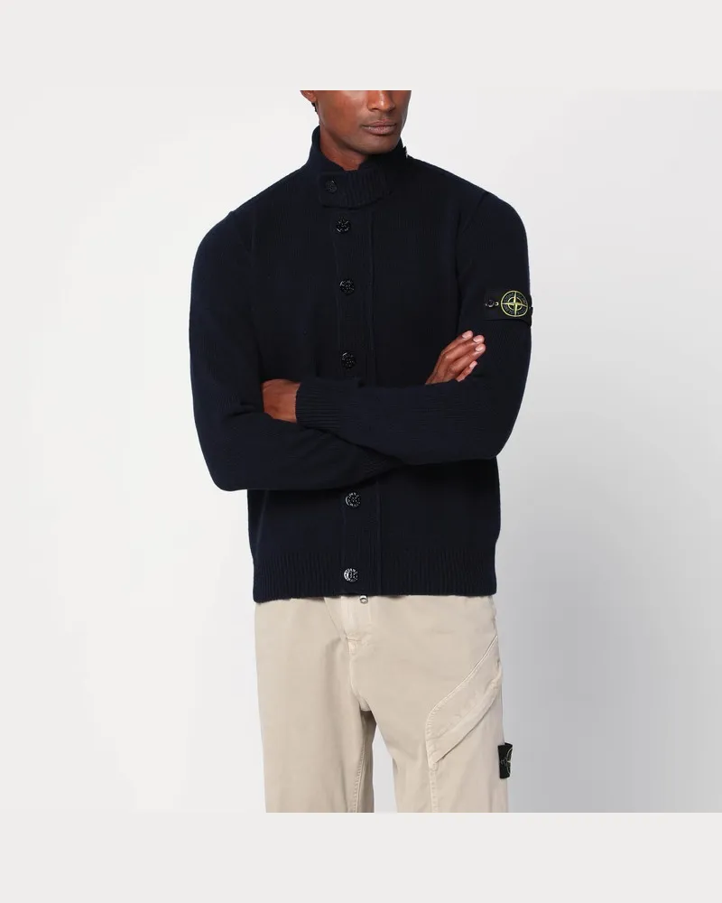 Stone Island Marineblauer Cardigan aus Wollmischung Blau