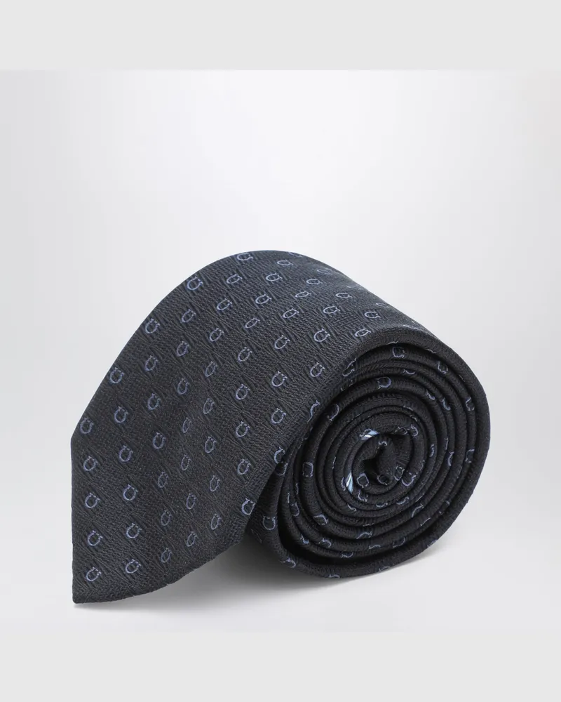 Ferragamo Gancini Jacquard-Krawatte in Dunkelblau aus Seide Blue