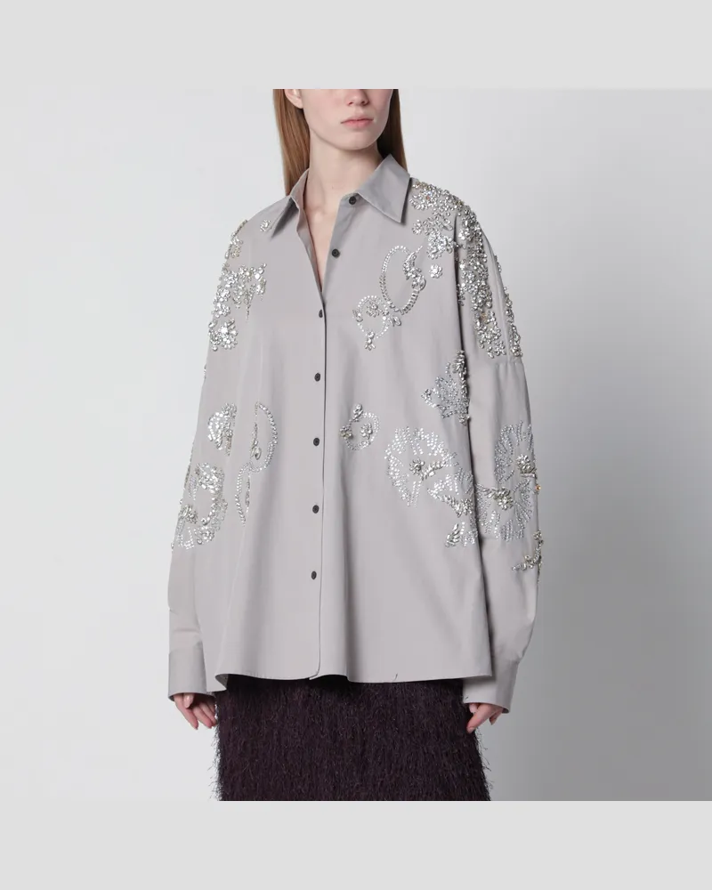 Dries van Noten Graues Hemd mit Paillettenstickerei Grey