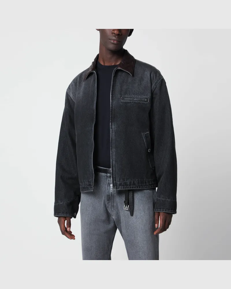 Prada Black zip-up denim jacket with vintage effect Black