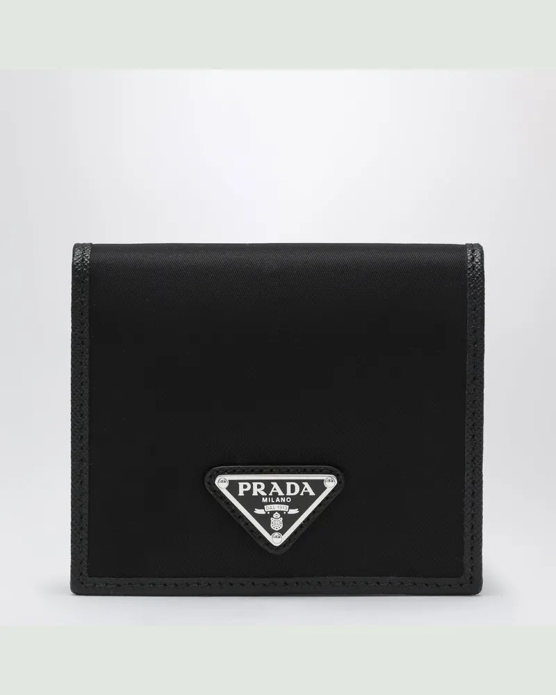 Prada Schwarzes Portemonnaie aus Re-Nylon und Saffiano-Leder Black