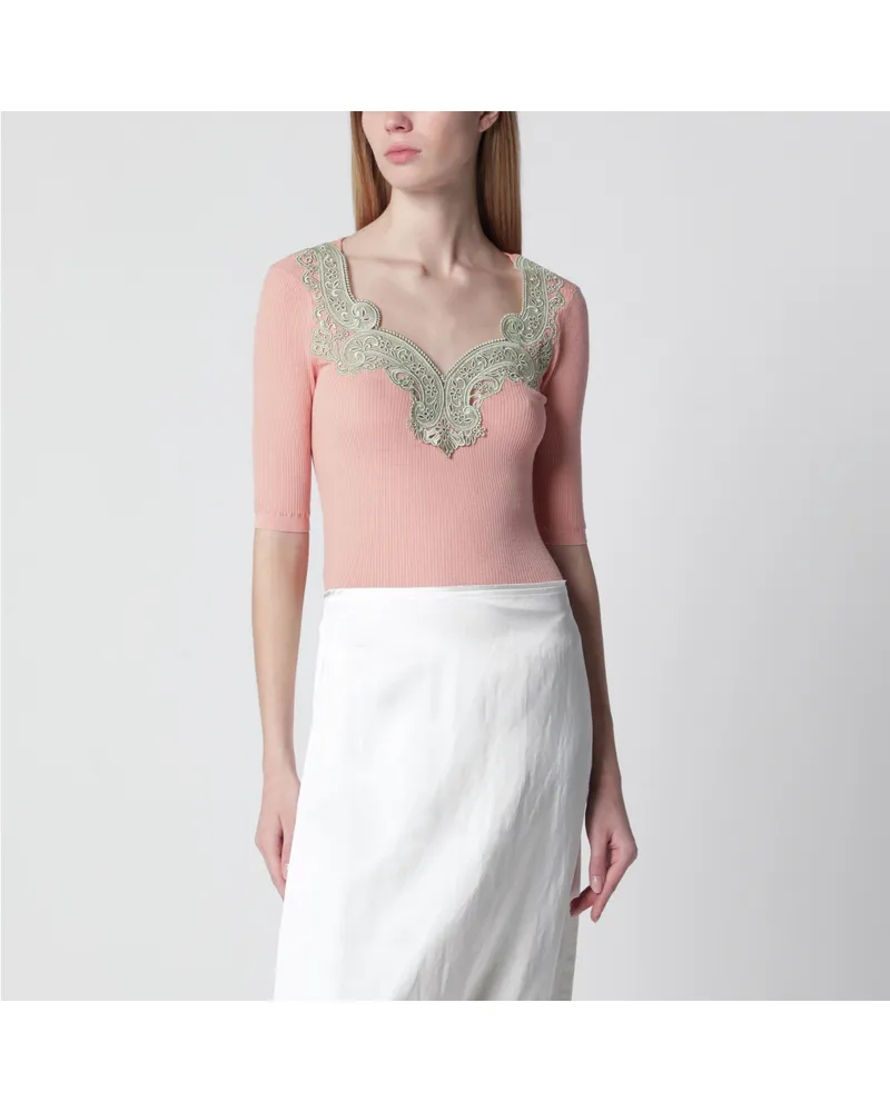 Chloé Enger Wollpullover mit Ellenbogenärmeln in Rosa Pink