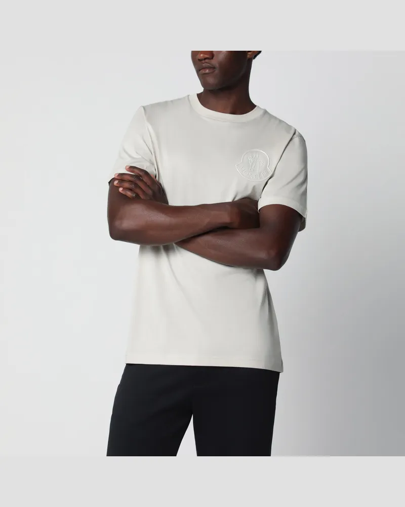 Moncler Beiges T-Shirt aus Baumwolle mit gesticktem Logo Beige