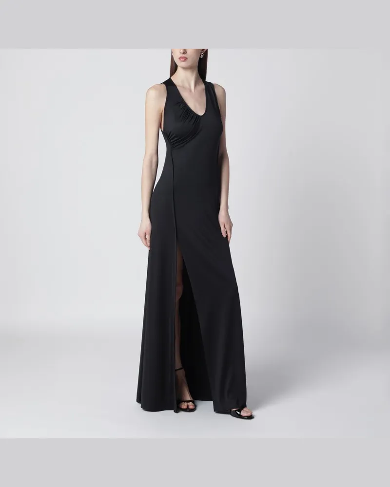 Victoria Beckham Langes schwarzes Jersey-Kleid mit Schlitz Schwarz