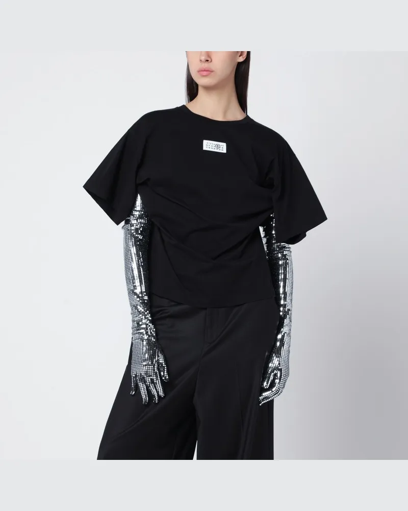 Maison Margiela Schwarzes Baumwoll-T-Shirt mit Handschuhen Schwarz