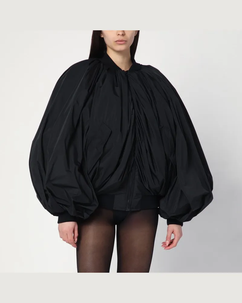 Balenciaga Schwarze drapierte Bomberjacke aus technischer Mikro-Faille Schwarz