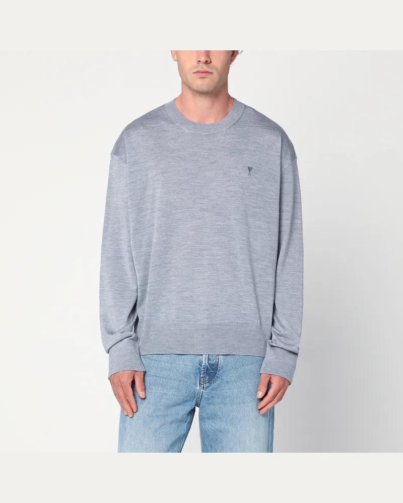 AMI Paris Grau Ami De Coeur Pullover aus Wolle und Seide Grey