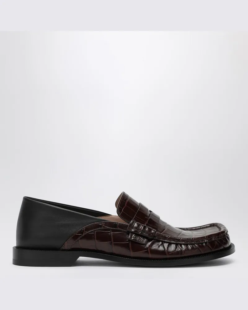 Loewe Campo Flap Loafers aus geprägtem Krokodilleder und Glattleder Braun