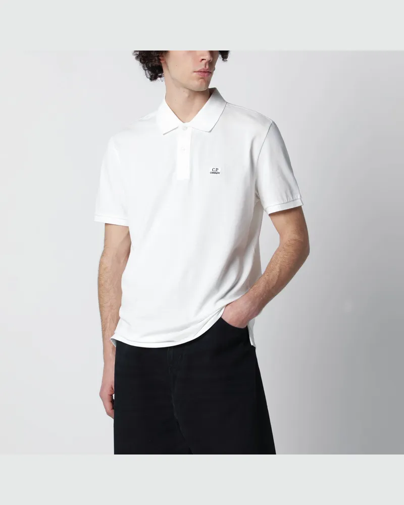 C.P. Company Weißes Poloshirt mit Logo-Patch White