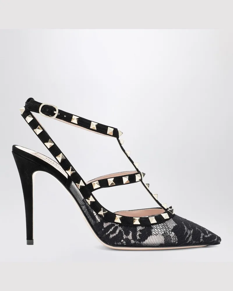 Valentino Garavani Hohe schwarze Rockstud Pumps aus Spitze Schwarz