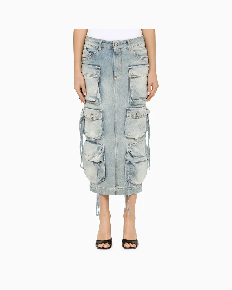 ATTICO Blauer Cargo-Midirock aus Denim Hellblau