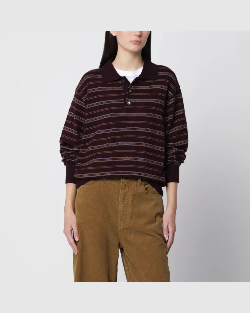 Dunst Brauner gestreifter Pullover mit Kragen Brown