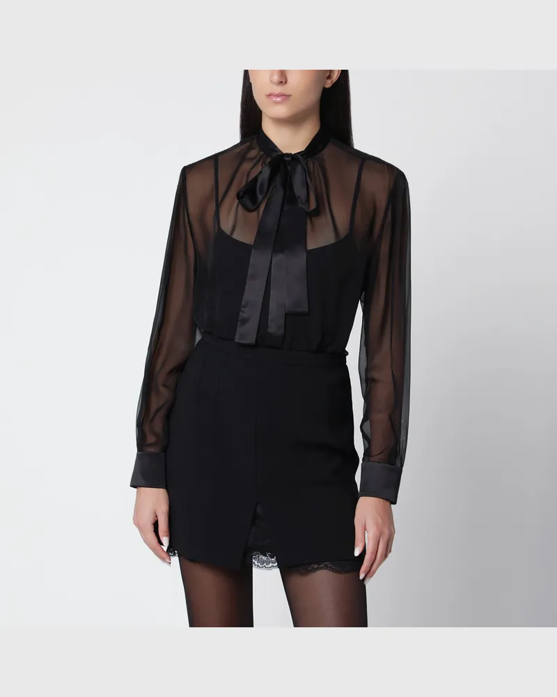 Dolce & Gabbana Schwarze Seidenchiffonbluse mit Schleife Black