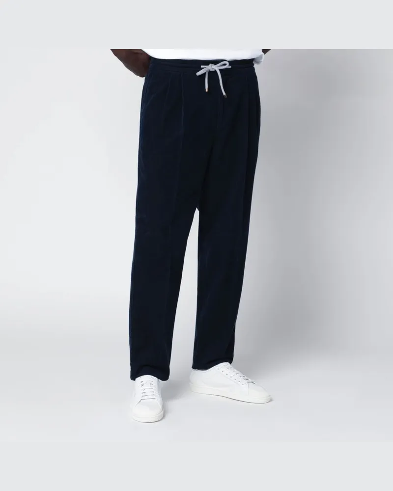 Brunello Cucinelli Marineblaue Cordhose mit Kordelzug Blau