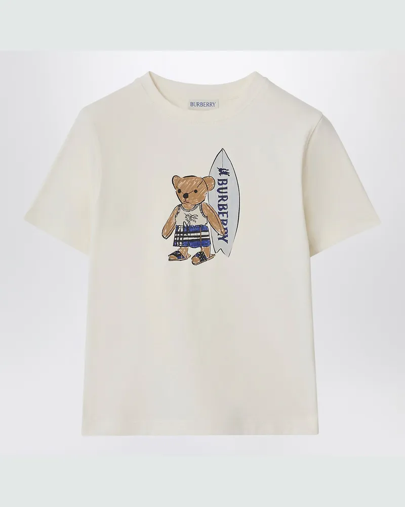 Burberry Weißes T-Shirt mit surfendem Teddybär White