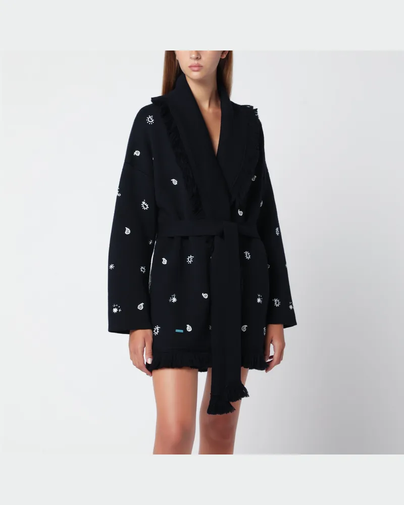 Alanui Echoes of the Bandana navy blue wool cardigan Blue