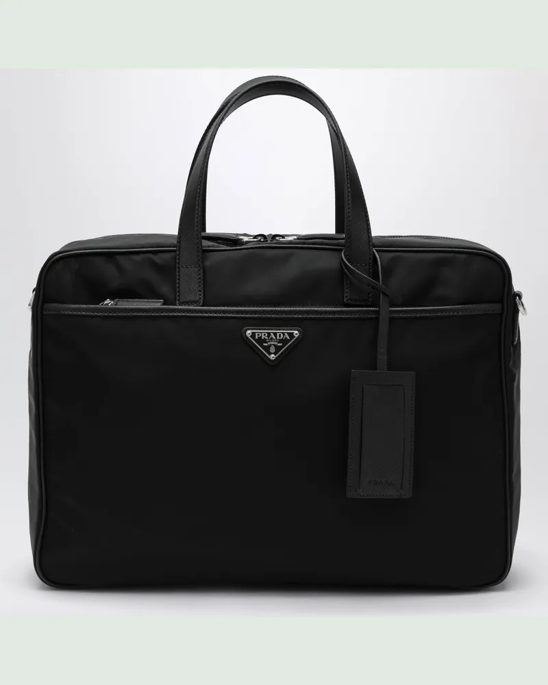Prada Business-Tasche aus Re-Nylon und Saffiano-Leder in Schwarz Black