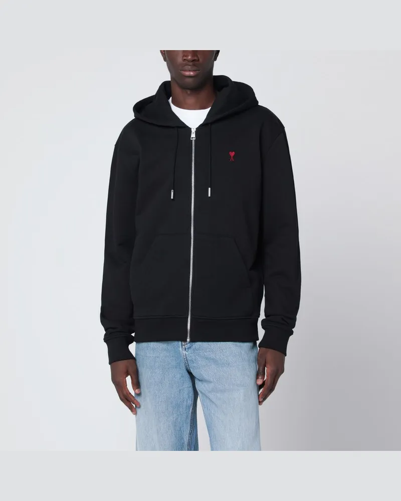AMI Paris Ami De Coeur Sweatshirt mit schwarzem Reißverschluss Schwarz