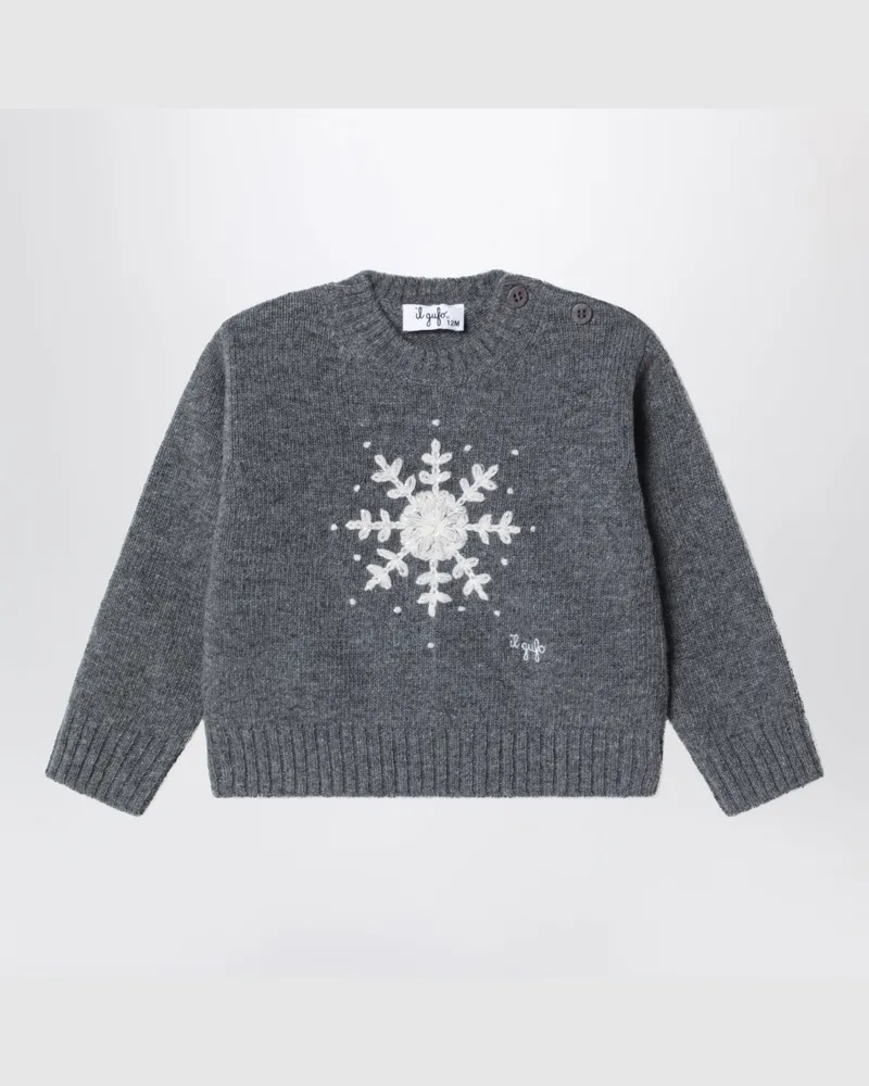 Il Gufo Asphalt crew neck sweater in merino wool Grey
