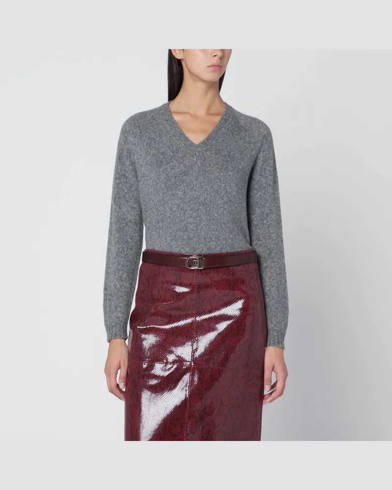 Roberto Collina Grauer Woll-V-Ausschnitt-Pullover Grau