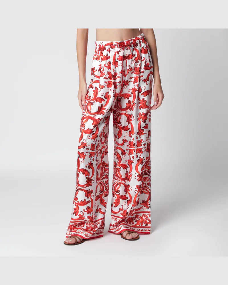 Dolce & Gabbana Weite Seidenhose mit Majolika-Print in Orange Orange