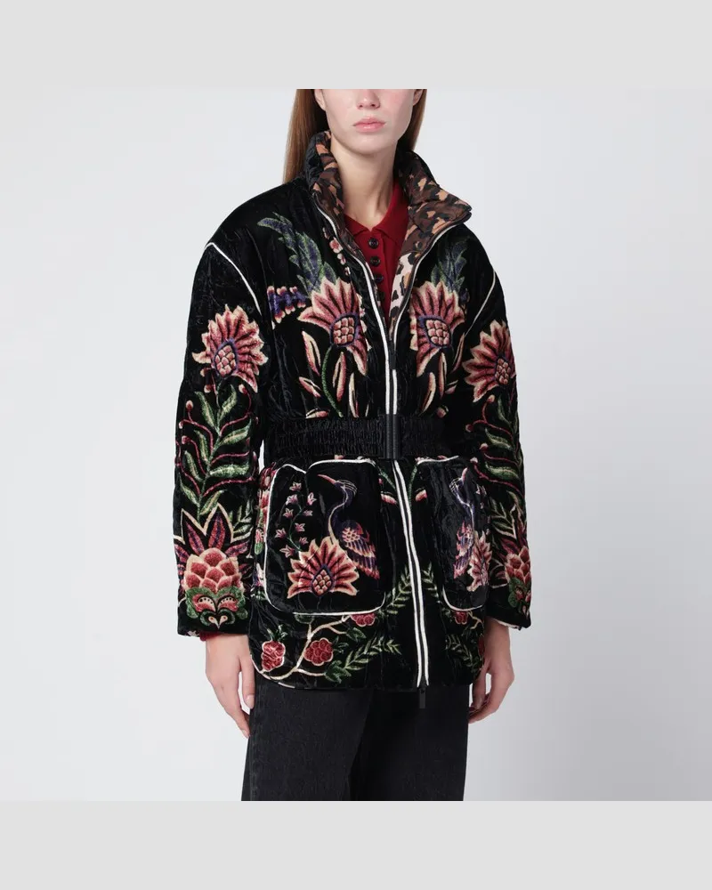 FARM Rio Marvelous Garden Steppdaunenjacke aus schwarzem Samt Mehrfarbig