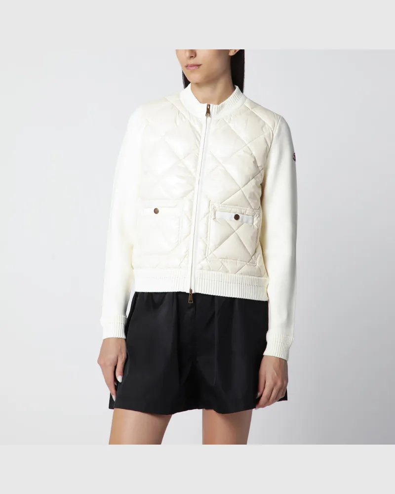 Moncler Weiße wattierte Sweatjacke mit Reißverschluss White